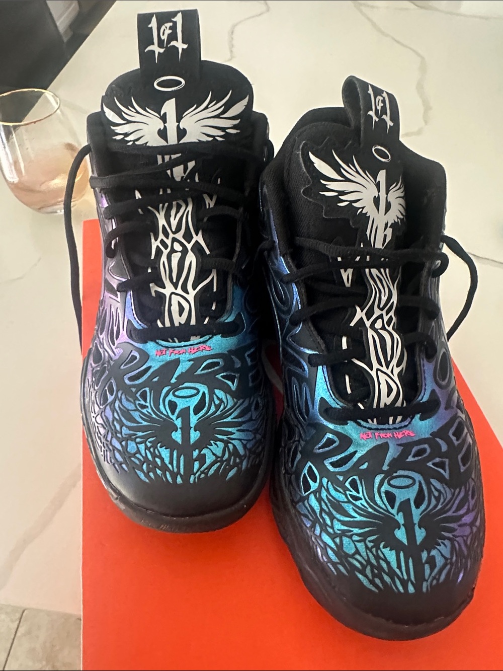 Lamelo Ball -Puma Youth Black Iridescent Teal and Purple Graphic Sneakers- Boys